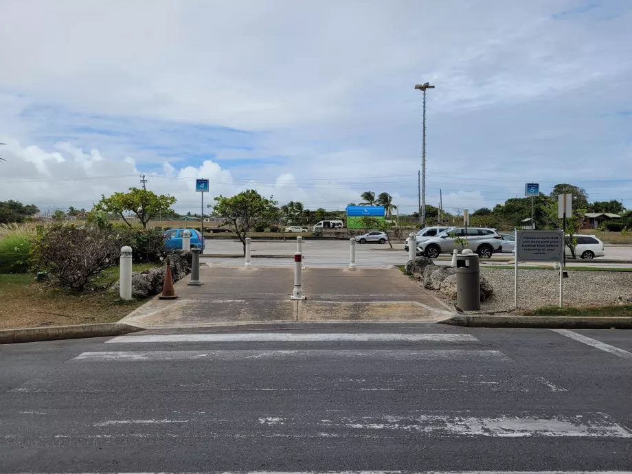 The path through the car park to the bus stop