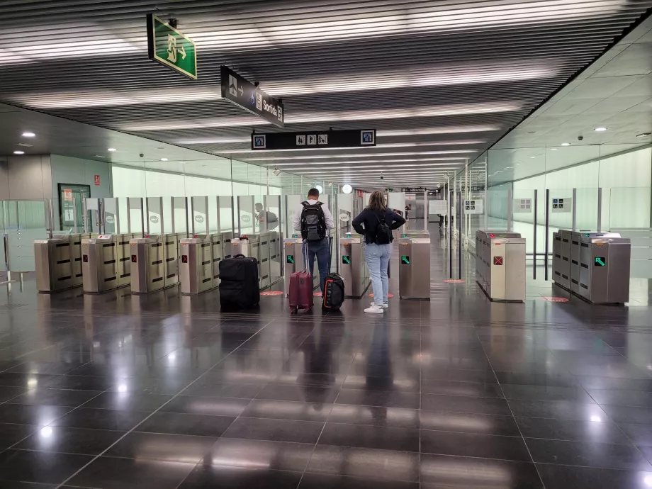 Turnstiles at the entrance to the metro