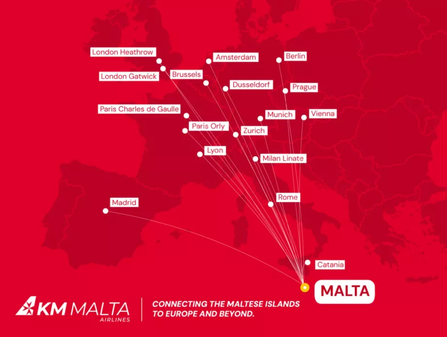 KM Malta Airlines útvonaltérkép