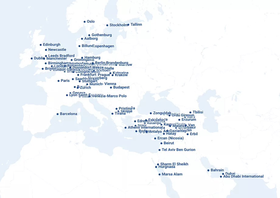 A SunExpress légitársaságok útvonaltérképe