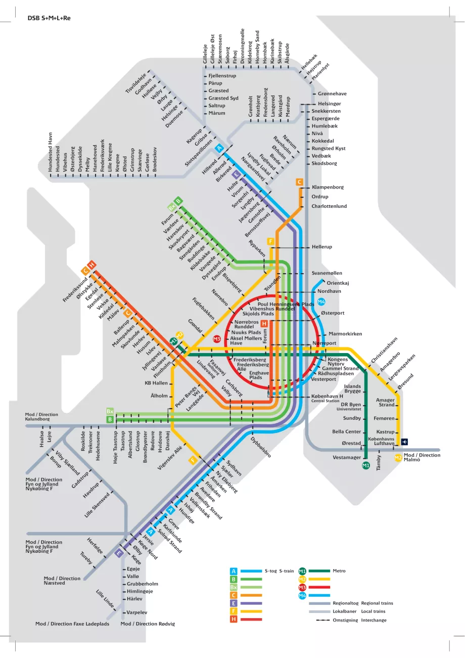 Térkép a koppenhágai metróról és vonatokról